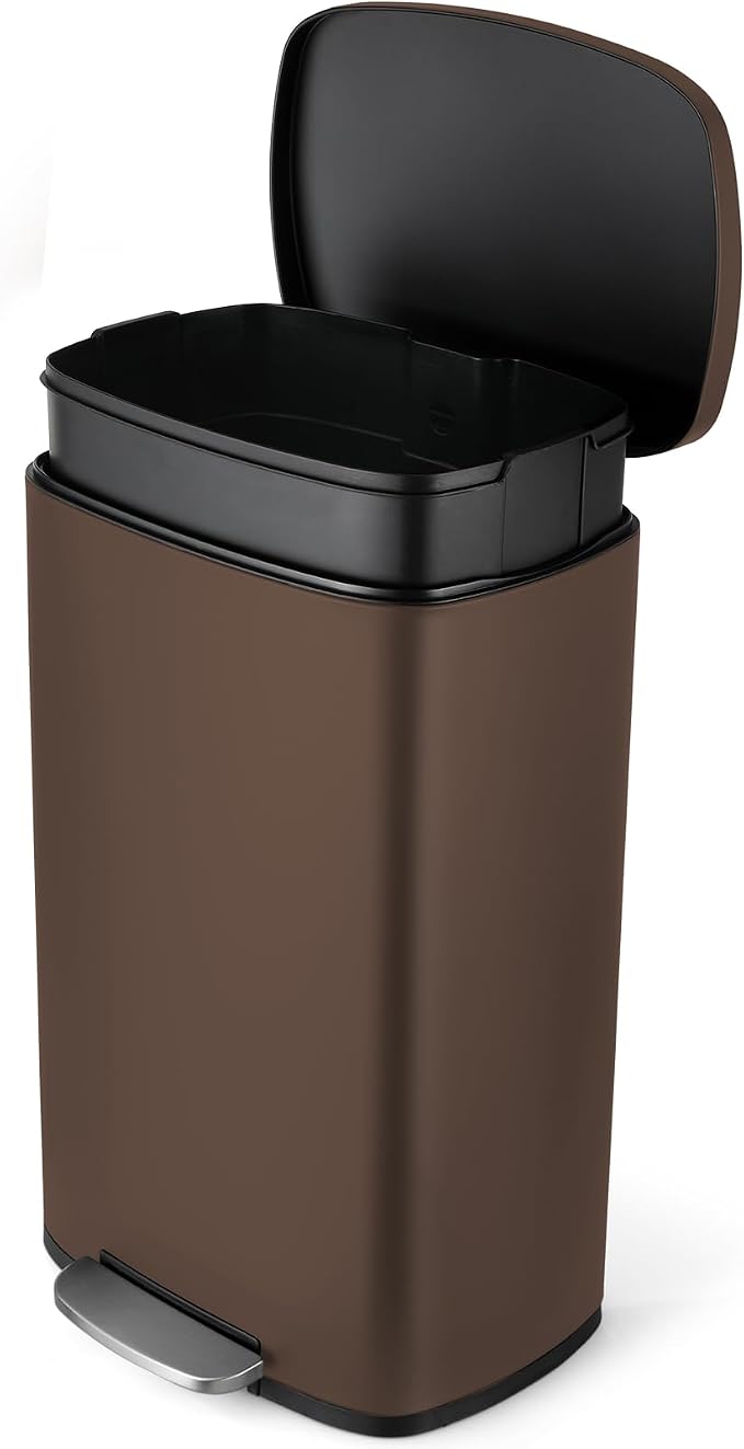 8 Gal Kitchen Trash Can, 30L Recycling or Garbage Bin, Brushed Stainless Steel Waste Basket, Soft&Quiet Close Dustbin, with Step-On Pedal, Removable Inner Bucket, for Home, Office, Living Room by ComfyCorner