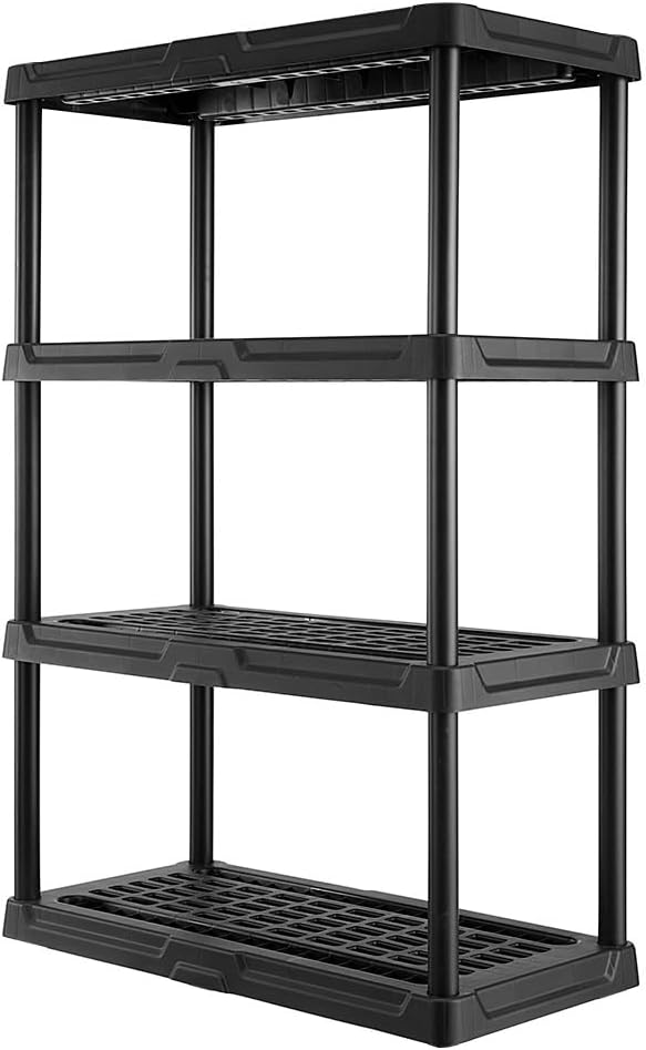 CENTREX CX 4-Tier Heavy Duty Plastic Storage Shelves that Support up to 150lbs/shelf, Organization and Storage, Weather-Resistant Design, Easy Assembly, Black (53”H x 36”W x 18”D) by Unknown