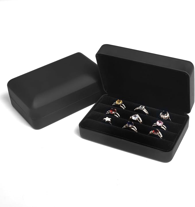 Small Ring Organizer Box. Travel Jewelry Storage Case. Ring Box for Multiple Rings. Portable Ring Display Holder for Women (Black S) by sadkew