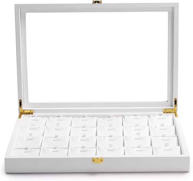 Oirlv White Leather Jewelry Organizer Tray with Acrylic Lid Drawer Insert Jewelry Storage Box with 24 Removable Jewelry Cards Pendant Necklace Display Case Women Gift by Oirlv
