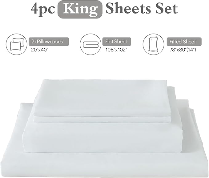 ILAVANDE King Size Sheets Set,Hotel Luxury Super Soft Microfiber Bed Sheets Set-Wrinkle Free & Breathable-14 Deep Pocket Sheets for King Size Bed