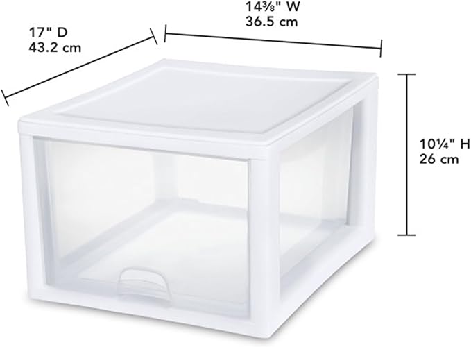 Sterilite 16-Pack 27 Quart Stacking Drawer, Clear Storage Closet Organizer, White Frame - Stackable Modular Plastic Drawers for Clothes, Accessories, Craft Supplies, Shoes or Linens - Image 3