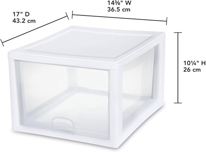 Sterilite 4-Pack Stacking Drawer, Clear Storage Organizer Containers, 27 Quart, White Frame - Stackable and Modular Plastic Drawers for Shoes, Clothes, Accessories, Supplies, Bedding, and Linens - Image 3