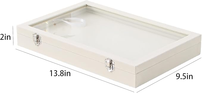 Coward Ring Organizer Jewelry Box, Beige Velvet 100 Slots Ring Display Tray Case with Transparent Glass Lid for Home Use or Store Selling Show - Image 6