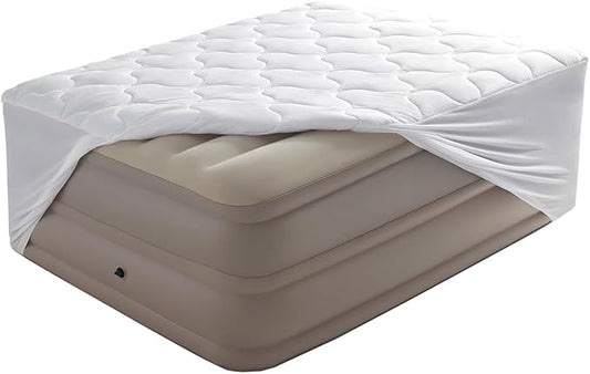 SLEEP ZONE King Air Mattress Pad, Quilted Mattress Topper Cover, Breathable and Noiseless Air Bed Mattress Protector with Deep Pocket Fits Up to 25 Inches (White)