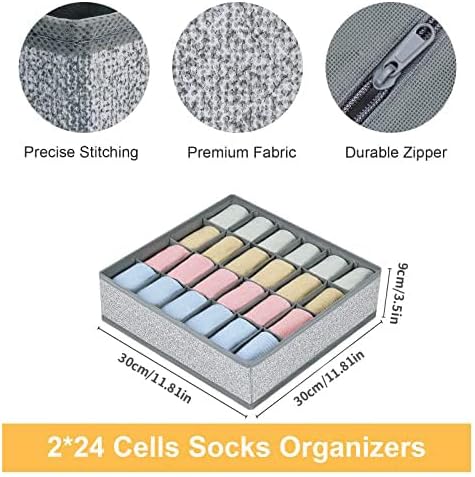 Joyoldelf Sock Drawer Organizer Underwear Organizer, 24 Cell Collapsible Closet Organizer Underwear Storage Boxes for Socks, Ties, Belts (Gray) - Image 5