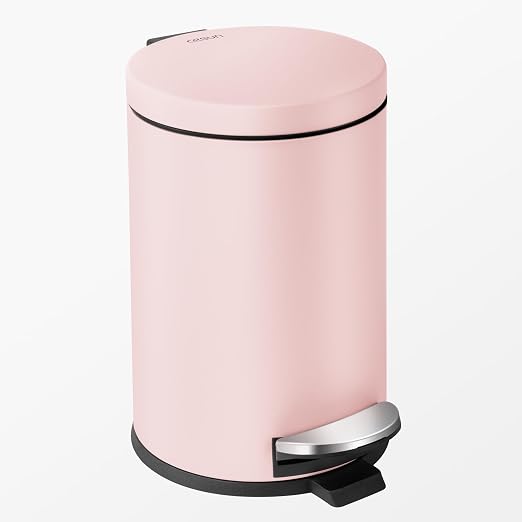 Cesun 1.2 Gallons Small Pink Trash Can, Bathroom Garbage Can with Lid and Foot Pedal, Mini Round Wastebasket for Bathroom, Bedroom, Office, 4.5 Liters / 1.2 Gallons, Pink by Cesun