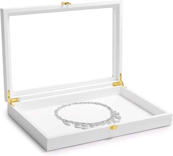 Oirlv White Jewelry Organizer Tray with Acrylic Lid Premium Leather Jewelry Box with Transparent Lid Drawer Insert Big Necklace Display Case(Flat Tray) - Image 2