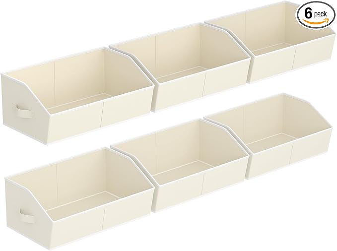 Homsorout Storage Bins for Shelves - Large Trapezoid Closet Shelf Organizer, Fabric Organization Bins with Handles, Storage Baskets for Clothes, Towel, Purse, 6 Pack, Beige by Homsorout