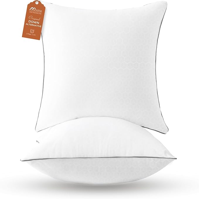 Sasttie Euro Pillow Insert 26x26, European Pillows Set of 2 for Bed, Couch, and Sofa - Oeko-Tex Certified Down Alternative Filling, 2 Pack, 26x26 Inches
