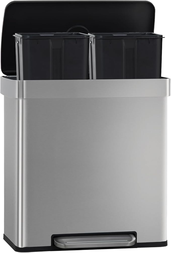 FDW 16 Gallon / 60 L Garbage Can Kitchen Trash Can with Lid for Office Bedroom Bathroom Step Trash Bin Fingerprint-Proof Brushed Stainless Steel 16 Gallon / 60 Liter by FDW
