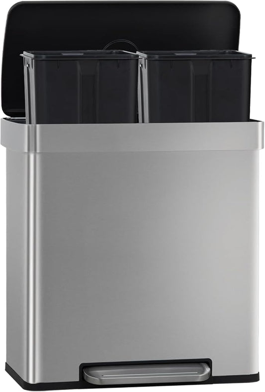 FDW 16 Gallon / 60 L Garbage Can Kitchen Trash Can with Lid for Office Bedroom Bathroom Step Trash Bin Fingerprint-Proof Brushed Stainless Steel 16 Gallon / 60 Liter by FDW