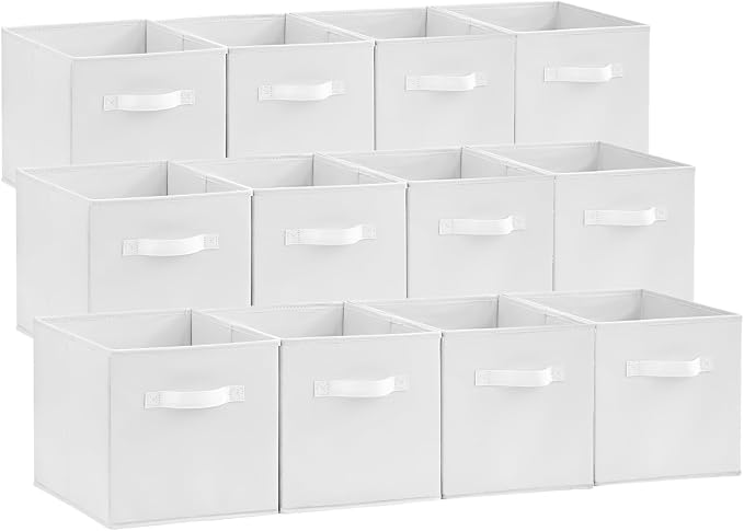 Lifewit Storage Cubes, Foldable Decorative Fabric Storage Baskets for Organizing Home Organizers with Handles for Shelves, Closet, 11 Inch Bins, 18L White, 12 Packs by Lifewit