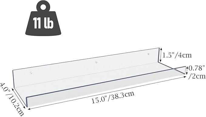 RLAVBL 5 Pack Acrylic Shelves, 15" Floating Wall Shelves for Bedroom, Living Room, Bathroom, Kitchen Storage - Image 3