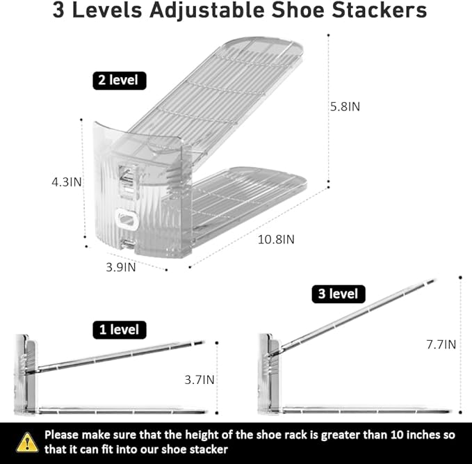 20 Pack Clear Shoe Slots Organizer - Adjustable Height 3.7''to 7.7'' Shoe stackers for a pair of shoes ,Shoe rack storage shoe space saver 50%,Easy to assemble shoe hold shoe organizer for cloest - Image 5