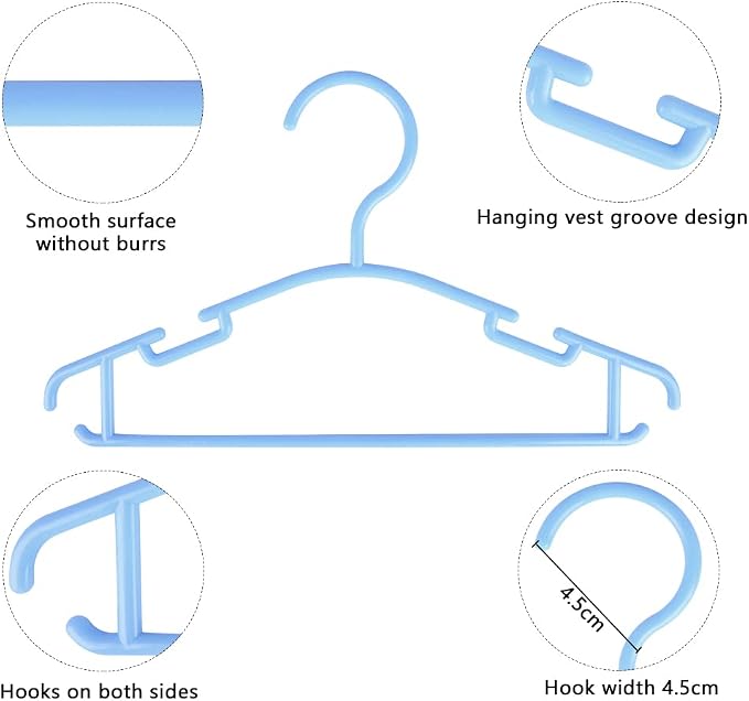 GoodtoU Plastic Childrens Hangers 60 Pack, Blue, Lightweight, Slim, Ideal for Baby Clothes, Kids Hangers, Closet Organization - Image 3