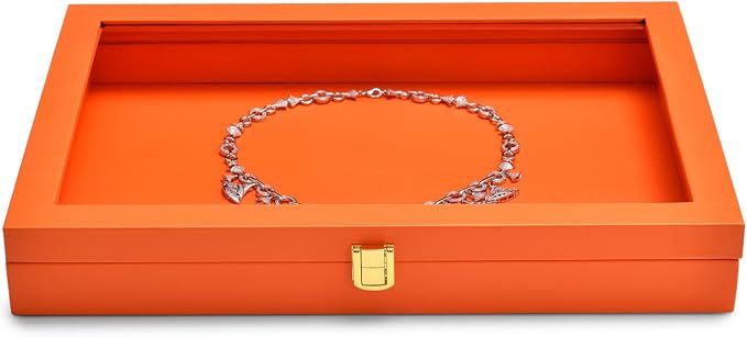 Oirlv Clear Lid Flat Jewelry Tray Stackable Display Storage Box Premium Leather Drawer Insert Jewelry Display Box for Rings Earrings Necklaces Bracelet Women Gift - Image 4