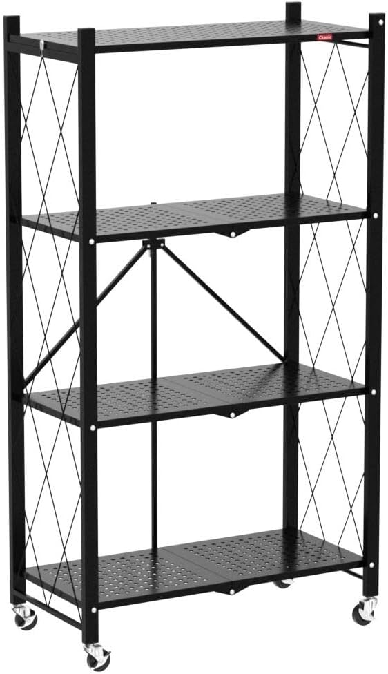 DEANIC 4 Tier Foldable Storage Shelves with Wheels, No Assembly Organizer Rack for Garage Kitchen, Basement, Pantry,Perfect for Craft Shows & Vendor Events(Black) - Image 6