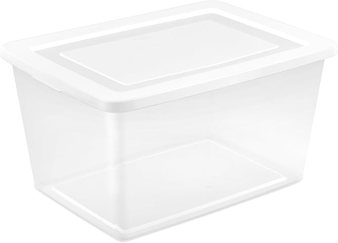 Sterilite 16 Pack Storage Box, 58 Quart Stackable Tote, Clear Plastic Container with Secure Snapping Lids for Home and Office Organization, White - Image 7