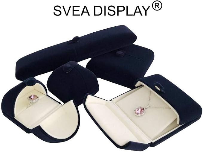 Blue Velvet Jewelry Box for Double Ring Gift Packaging Premium Grade for Wedding Band Engagement Ring (Jewelry is not included) - Image 7