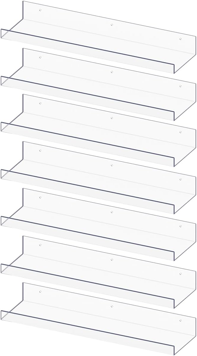 RLAVBL 7 Pack Acrylic Shelves, 15" Floating Wall Shelves for Bedroom, Living Room, Bathroom, Kitchen Storage by RLAVBL