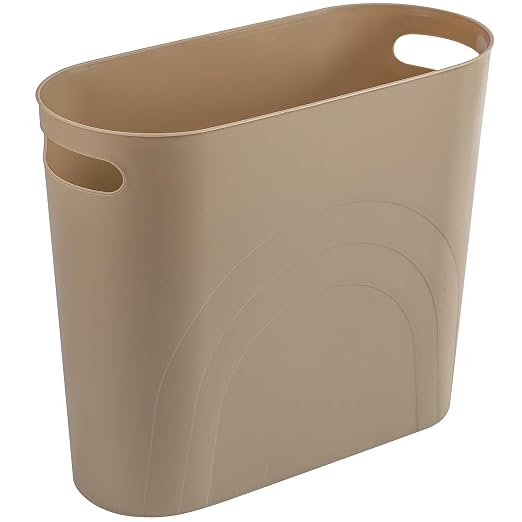 rejomiik Small Trash Can, 3.5 Gallon Slim Garbage Can Plastic Waste Basket with Handles Container Bin for Narrow Spaces Bathroom, Bedroom, Kitchen, Office at Home, Khaki by rejomiik