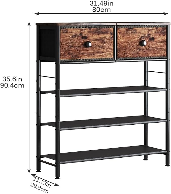 INGIORDAR Shoe Rack Organizer 5 Tier Metal Organizer Shelf with Industrial MDF Board and Layer Fabric for Entryway Closet Bedroom Living Room Garage (Black+Rustic Brown, 4 Tier with 2 Drawers) - Image 3
