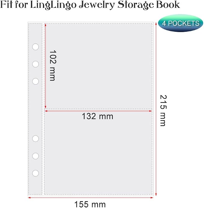 Clear Double-Sided Refill Inner Pages for Transparent Jewelry Storage Book 6 Ring Binder, 24 Sheets 96 Pockets - Image 2