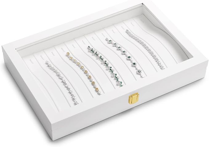 Oirlv White Leather Acrylic Lid Jewelry Necklace Organizer Box Necklace Bracelet Display Holder Case Drawer Insert Women Gift - Image 4