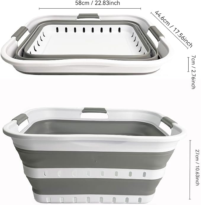 SAMMART 42L (11 gallon) Collapsible Plastic Laundry Basket - Foldable Pop Up Storage Container/Organizer - Space Saving Hamper/Basket (1, Grey/White) - Image 7