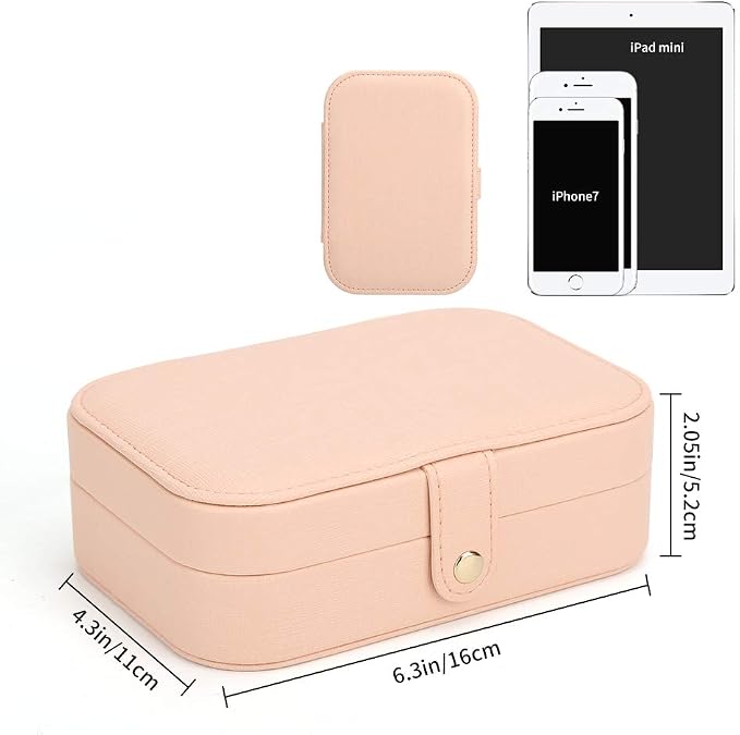 FEISCON Travel Jewelry Case Jewelry Organizer Box with Two Layer Portable Small Jewelry Storage Case Accessories Holder/Pink - Image 5