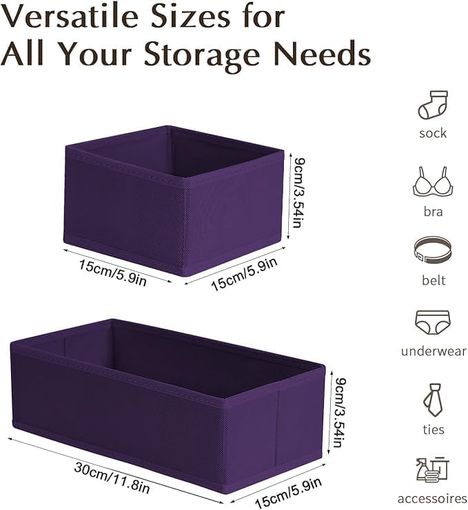 DIMJ Drawer Organizers Clothes, Set of 12 Dresser Organizer Bins, Fabric Closet Organizers and Storage, Shallow Drawer Dividers for Nursery, Clothing, Baby Clothes, Socks, Underwears, Tie (Purple) - Image 2