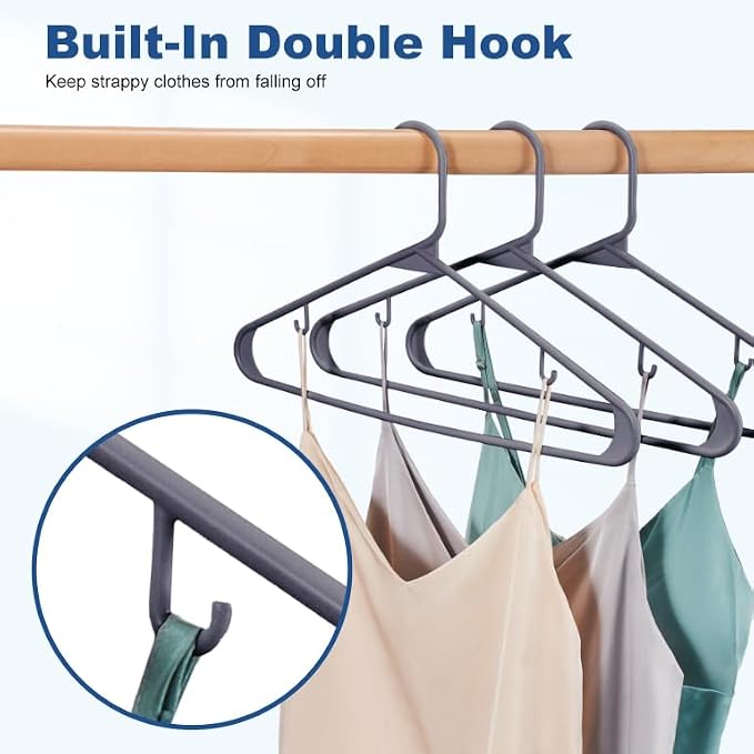 HOUSE DAY Plastic Hangers 20 Pack, Space Saving Clothes Hangers with Built-in Hooks, Durable & Strong Closet Organizers and Storage, Dorm Room Essential, Perfect for Shirts, Coat, Pants, Dress - Grey - Image 4
