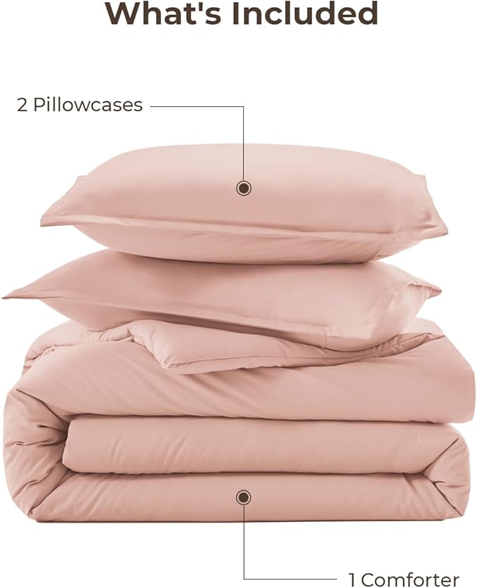 Litanika Blush Pink Comforter California King Size, 3 Pieces Cal King Lightweight Solid Bedding Comforter Set, All Season Fluffy Bed Set (104x96In Comforter & 2 Pillowcases)