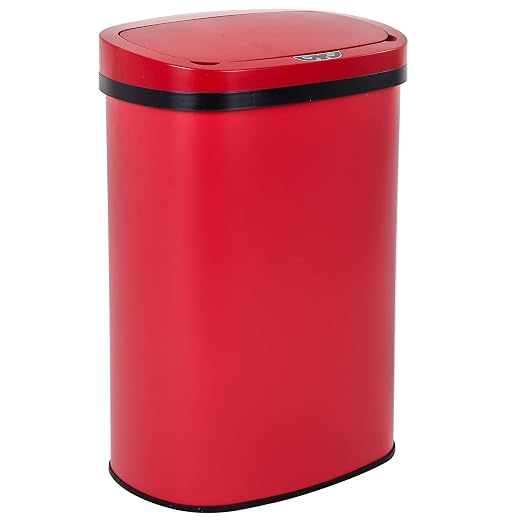 Kitchen Trash Can Bathroom Bedroom Office Garbage Can with Lid Automatic Touch Free Waste Bin Stainless Steel 13 Gallon / 50L,Red by BestOffice
