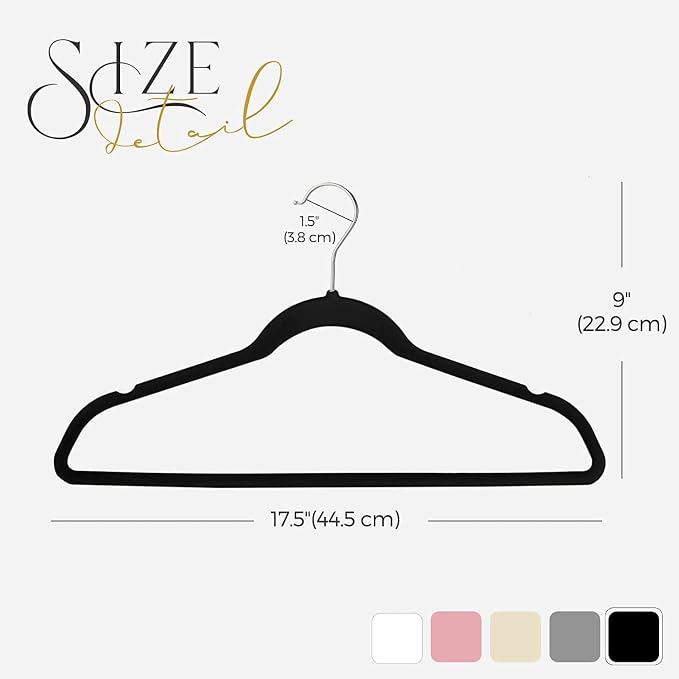 HOUSE DAY Black Velvet Hangers 300 Pack, Premium Clothes Hangers Non-Slip Felt Hangers, Sturdy Black Hangers Heavy Duty Coat Hangers, Durable Suit Hangers, Space Saving No Hanger Mark Rotating Hook - Image 7