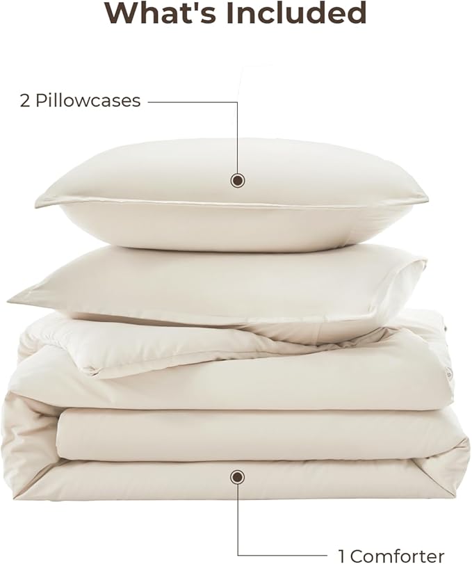 Litanika Twin/Twin XL Comforter Set Beige, 2 Pieces Lightweight Solid Bedding Comforter Set, All Season Fluffy Bed Set (66x90In Comforter & 1 Pillowcase)