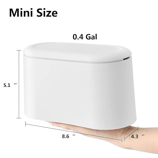 SUBEKYU Mini Trash Can with Lid,Small Desk Trash Can,Countertop Mini Garbage Cans,Tiny Waste Basket,White,with 3 roll Bags - Image 2