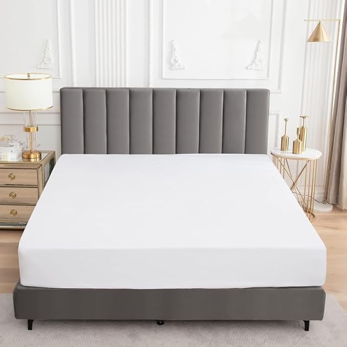1 Piece Waterproof Mattress Protector Alaskan King Size Fits Up to 18" Inch Deep Pocket Pad Cover Fitted Style Super Soft Terry Fabric Vinyl-Free White Solid