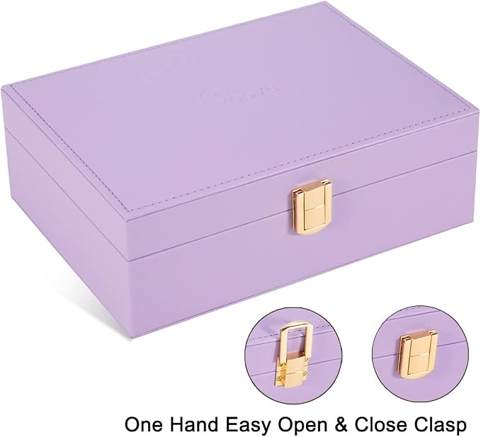 Voova Jewelry Box Organizer for Women Girls, 2 Layer Large Men Jewelry Storage Case, PU Leather Display Jewellery Holder with Removable Tray for Necklace Earrings Rings Bracelets,Vintage Gift,Lavender - Image 6
