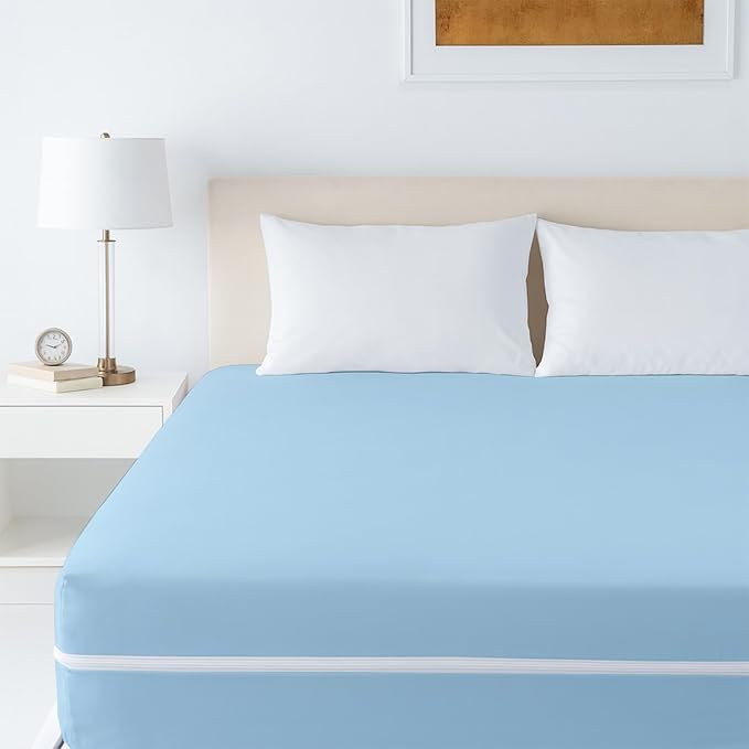 Mattress Protector Twin XL Size 100% Waterproof Zippered Cover, 15 Inches Deep, Six-Sided Mattress Encasement for Bed, Zipper Closure Style (Light Blue)