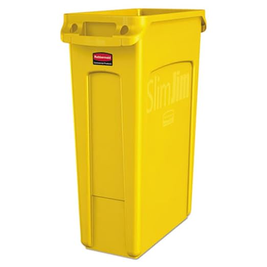 Rubbermaid Commercial Products Slim Jim Plastic Rectangular Trash/Garbage Can/Bin with Venting Channels 23 GAL Yellow for Kitchens/Classrooms/Offices/Back of House by RubbermaidCommercialProducts