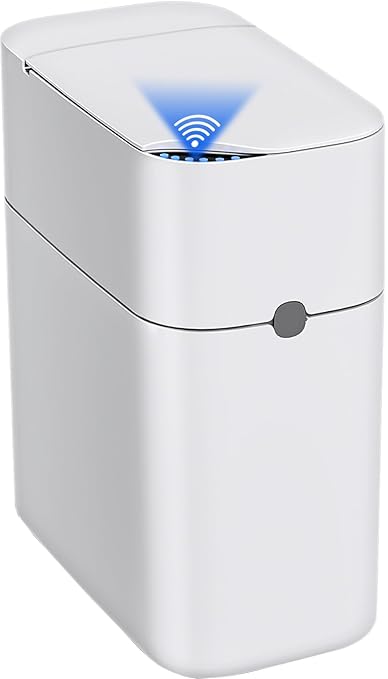 CTIME Touchless Automatic Bathroom Trash Can with Lid - 3 Gallon Slim Motion Sensor Garbage Can for Bedroom, Kitchen, Office - White (6" W x 11" L x 13" H) by CTIME