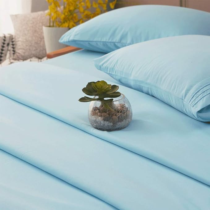 SONORO KATE Bed Sheet Set Super Soft Microfiber 1800 Thread Count Luxury Egyptian Sheets 16-Inch Deep Pocket，Wrinkle and Hypoallergenic-4 Piece (Spa Blue, California King)