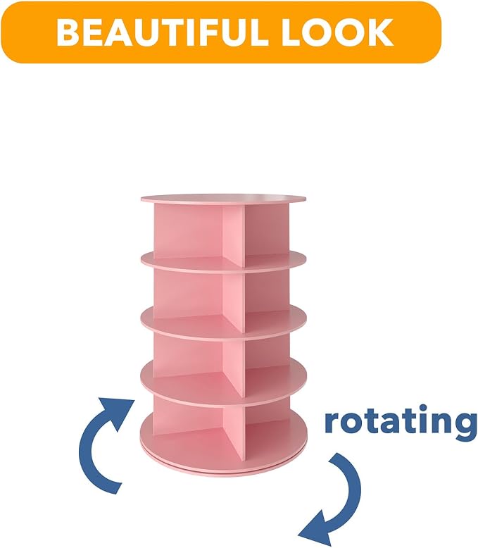 SpaceAid 4 Tier Rotating Shoe Rack Tower, Spinning Shoe Display Lazy Susan, Revolving 360 Shoe Rack Storage Round Carousel, Vertical Handbag Rotate Shoes Closet Organization (4-Tier Pink) - Image 7