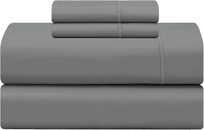 Feather & Stitch 500 TC King Size 4pc Damask Bed Sheet Set, 100% Soft Cotton Breathable Bedsheets, 18" Deep Pockets Sateen Weave Solid Bedding Mattress Resort Hotel Luxury Decor - (Ash Grey)