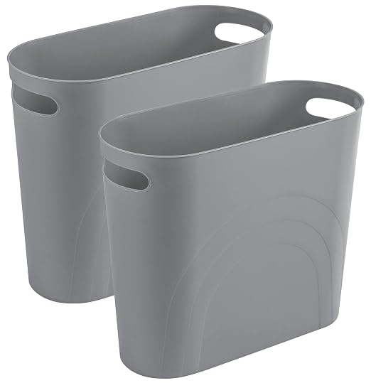 rejomiik Small Trash Can, Slim Garbage Can Plastic Waste Basket with Handles 3.5 Gallon Container Bin for Narrow Spaces Bathroom, Bedroom, Kitchen, Office at Home, 2 Pack Grey by rejomiik