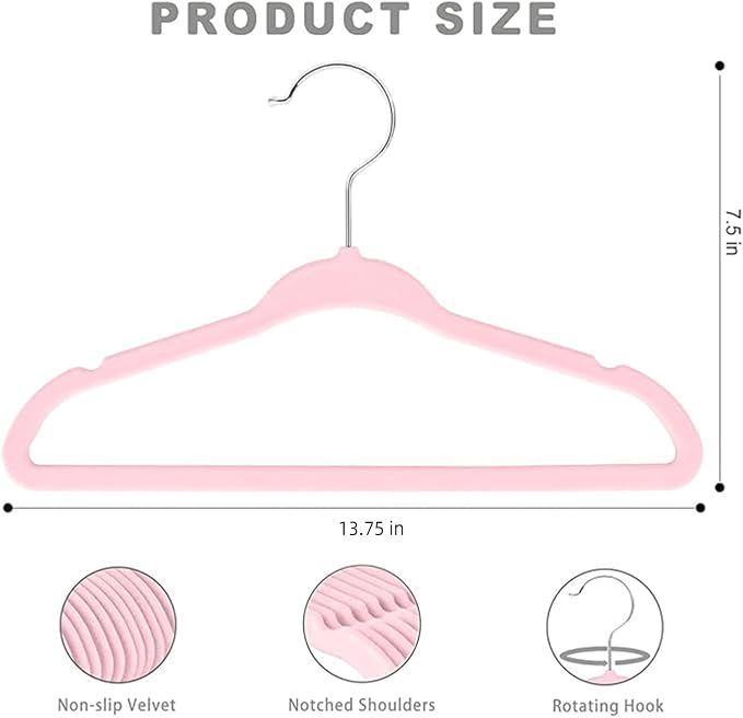 BAGIAL 50 Pack Kids Velvet Hangers 14 Inches Children's Clothes Hangers Non-Slip Baby Hangers for Infant/Toddler (Blush Pink) - Image 2