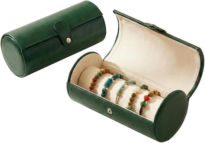 Jewelry Box for Bracelets – Vintage Leather Cylindrical Bangle Box Large Capacity Organizer for Cuffs, Bead Bangles, Travel Storage Case by Unknown