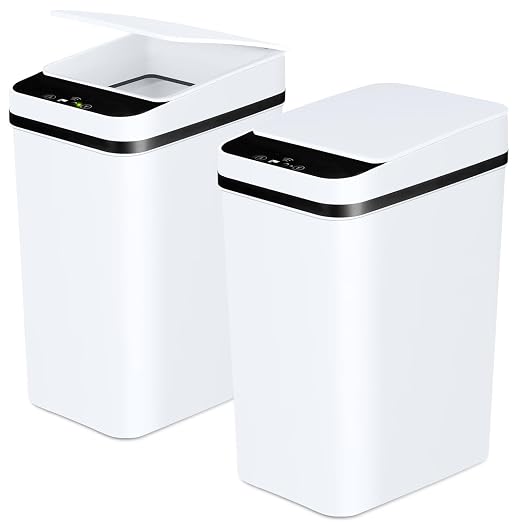 Anborry Bathroom Trash Cans with Lid 2 Pack 2.2 Gallon Touchless Automatic Motion Sensor Small Slim Garbage Can, Smart Electric Narrow Garbage Bin for Bedroom Office Kitchen (White) by Anborry